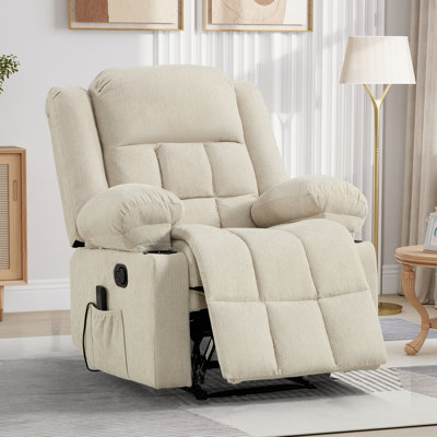 34.65" Wide Modern Soft Manual Massage Heated Recliner With Cupholders And Remote Control