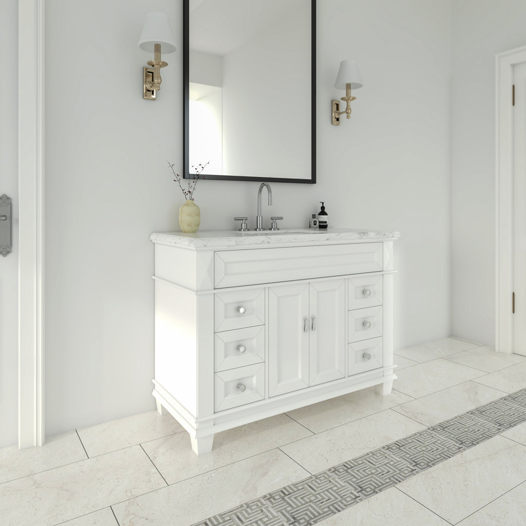 Aiyza 48" Single Sink Freestanding Bathroom Vanity with White Carrara Marble Top Lark Manor™ Base 