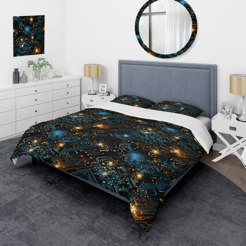 Ensemble de housse de couette géométrique Futuriste, Housse de couette simple + 1 taie décorative stan