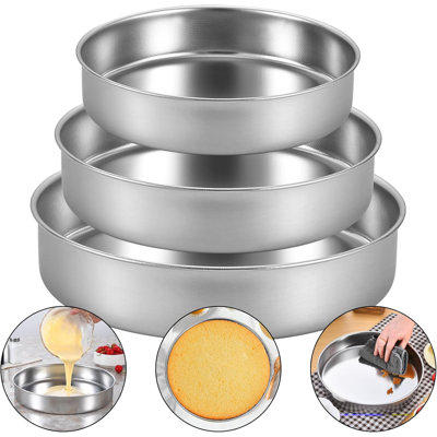 Ensemble de 3 moules à gâteau ronds en acier inoxydable (8 pouces / 9½ pouces / 11 pouces)