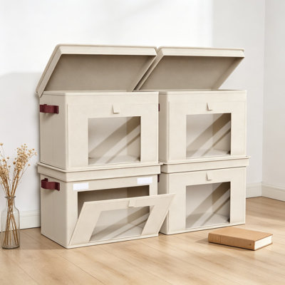 Bacs de rangement avec couvercles, grands organisateurs de placard et rangement avec poignées et fenêtre, cubes de rangement pliables en tissu pour la maison, placard, chambre à coucher, paquet de 4, beige clair, 16,5 x 12 x 12 po