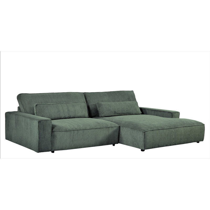 Corduroy L-Shaped Sectional, Right Hand Facing, Green Corduroy