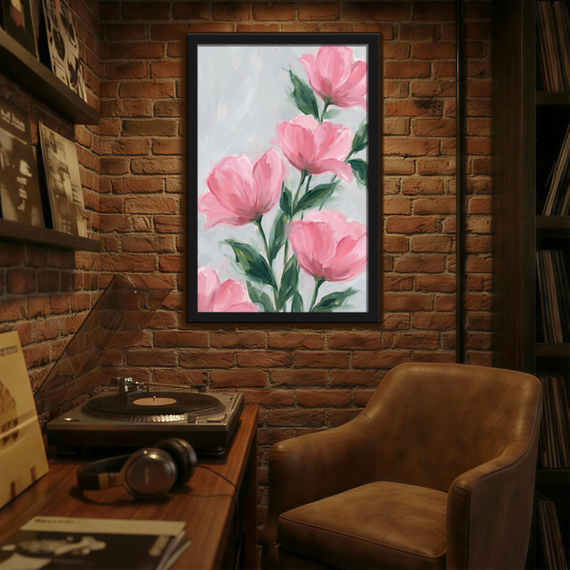 Plantes et fleurs fleurs roses sur fond gris clair, H 24 po x l 36 po