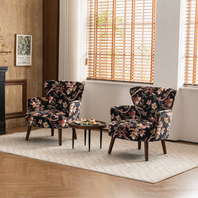Fauteuil rembourré avec accents floraux Mid Century Modern