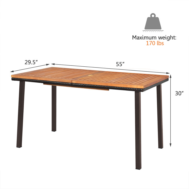Bridie Acacia Rectangular Solid Wood Top with Steel Base Dining Table