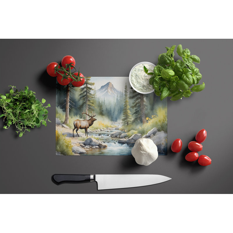 Mountain Stream Elk Glass Cutting Board