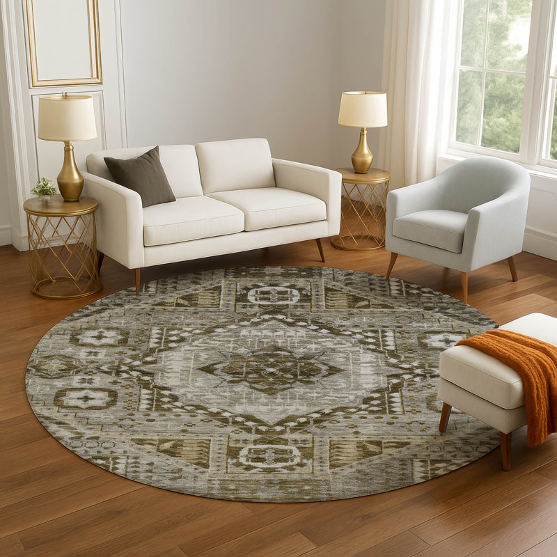 Premium Machine Washable Mayfield AMF1924 Diamond Rug, Round 8'