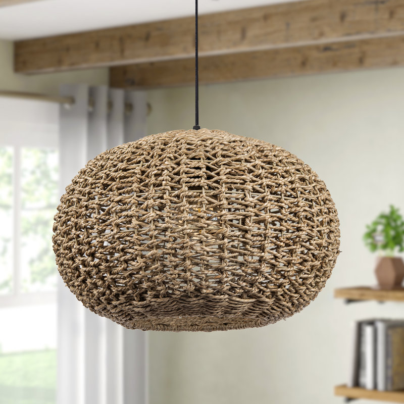 Luminaire suspendu en rotin Globe pour salle à manger, couloir et salon, H 11,81 po x l 19,69 po x P 19,69 po
