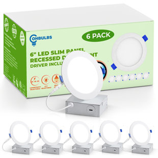 6" LED Slim Panel Recessed Downlight with Driver - 5 Color & 3 Watt Selectable, Air Tight, Wet Rated, High CRI (Set of 6)