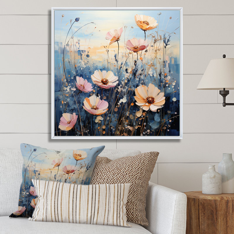 «Meadow Ethereal Meadowscape Pointillism I», reproduction sur toile, H 36 po x l 36 po x P 1,5 po, Cadre flottant blanc