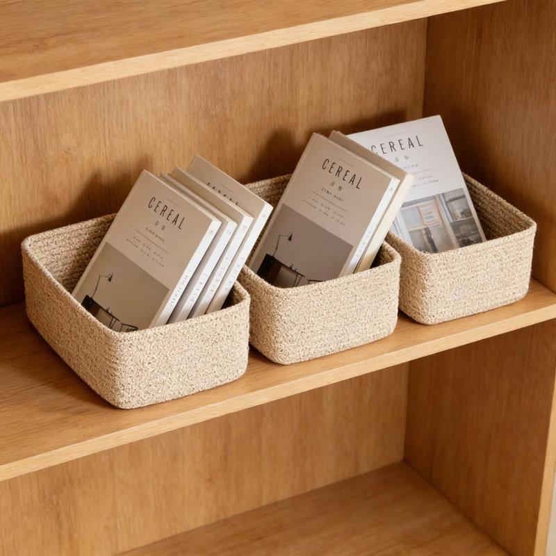 Woven Cotton Storage Baskets Set Of 3, Handmade Organizer Bins For Closet, Shelf, Desk, And Nursery, Decorative Rectangular Baskets For Home Organization