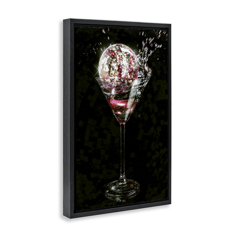 Toile flottante encadrée Disco & Cocktail Splash par Ziwei Li, Cadre flottant noir de jais, H 31 po x l 21 po