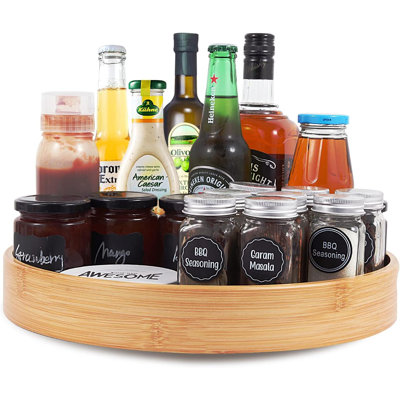 Organisateur 14 po Bamboo Lazy Susan - Plateau tournant à 360 ° avec patins antidérapants pour la cuisine et la salle de bain