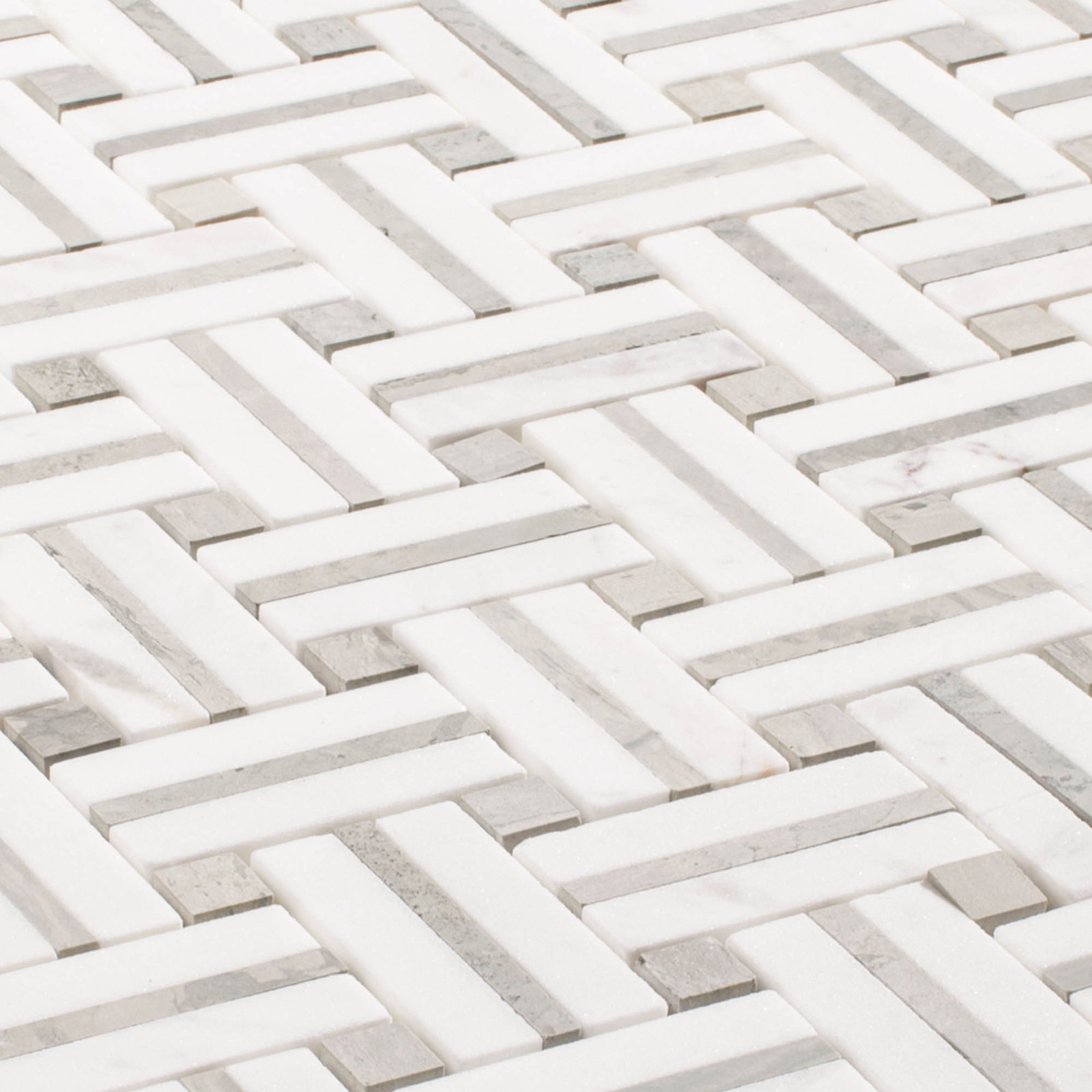Fabrique 1-in. x 2-in. Basketweave Marble Look Polished Natural Stone Wall & Floor Mosaic Tile, Muslin