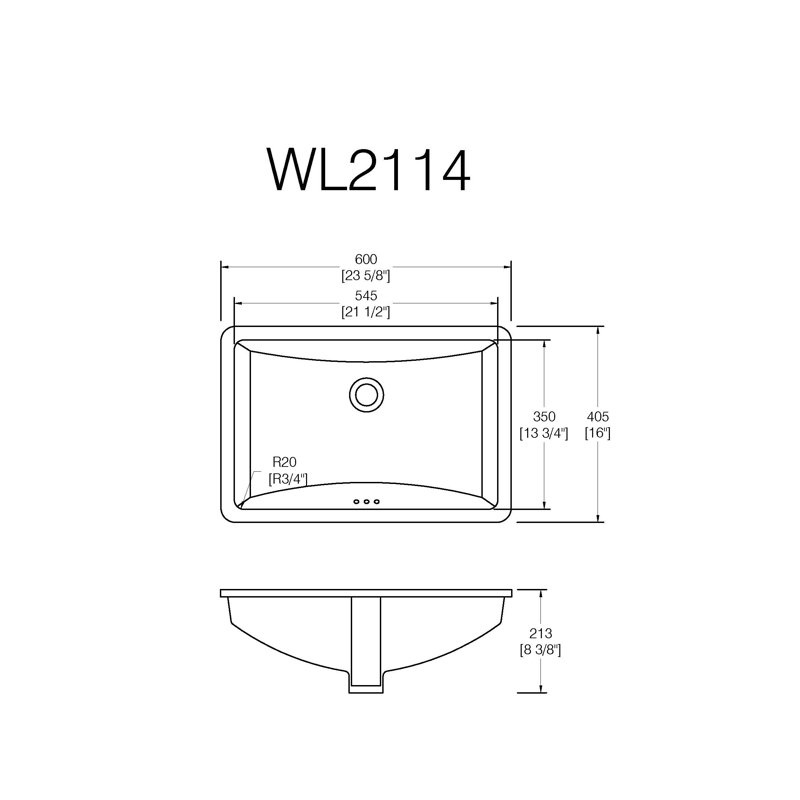 NOBLE 2114W Rectangular Undermount Bathroom Sink