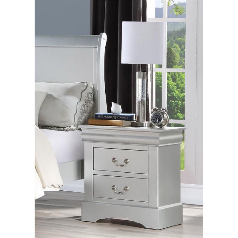 Sleek Black Modern Nightstand – 2 Drawer Storage with French Dovetail & Metal Glides, Brushed Nickel Handles for Bedroom