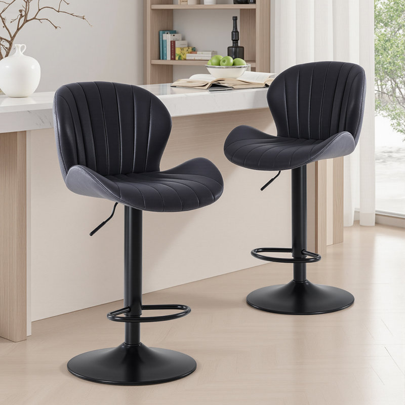 Tabourets de bar pivotants à hauteur réglable, tabourets de comptoir rembourrés en cuir, tabouret de pub moderne, Noir, 2