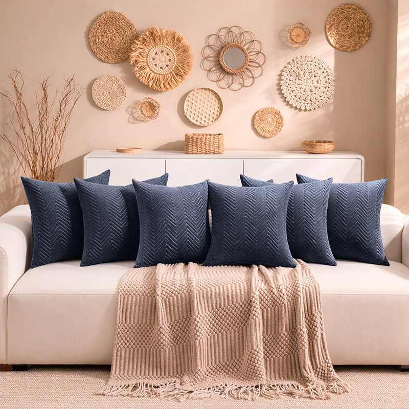 Aspire Homeware Embossed Square Velvet Cushion Cover, Charcoal, Pack of 6