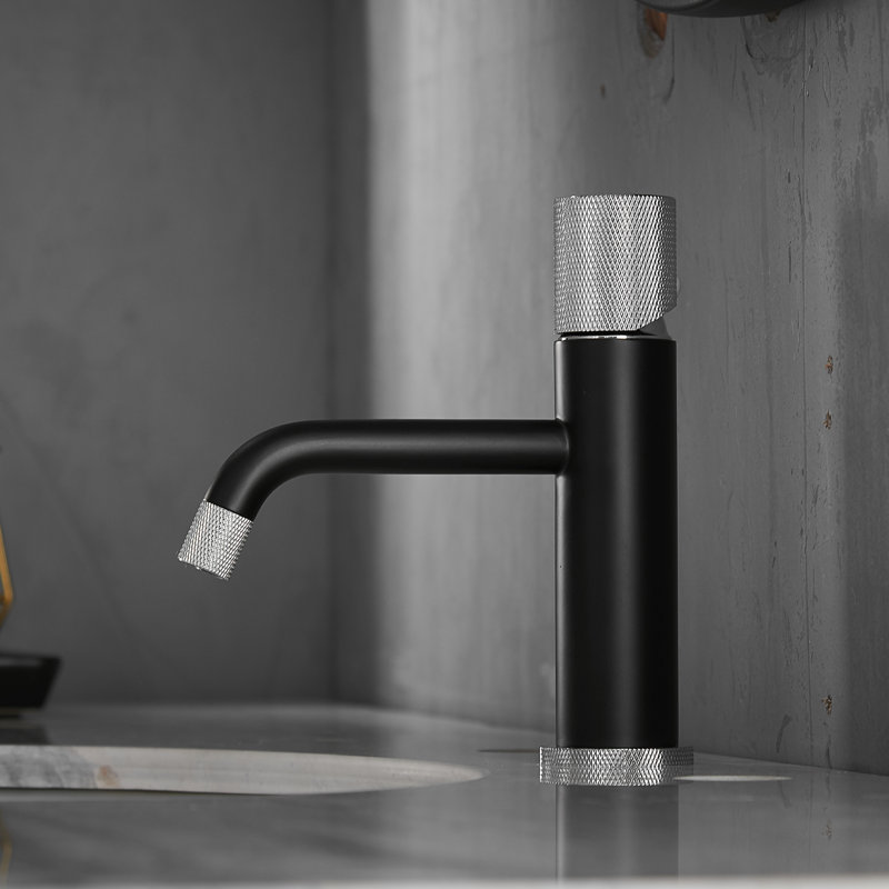 Single-Hole Bathroom Faucet, Matte Black/Silver