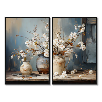 Art mural de poterie et de fleurs nature morte I - grands arbres