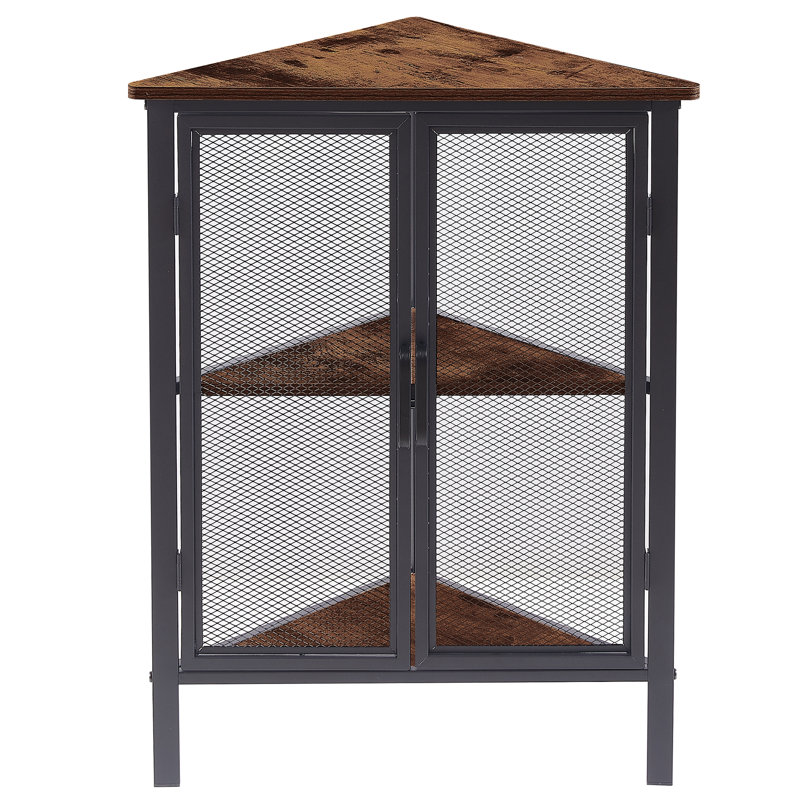 Leilla Brown 2 Doors Corner Accent Cabinet Triangular 3-tier Storage Cabinet, Dark Brown/Black