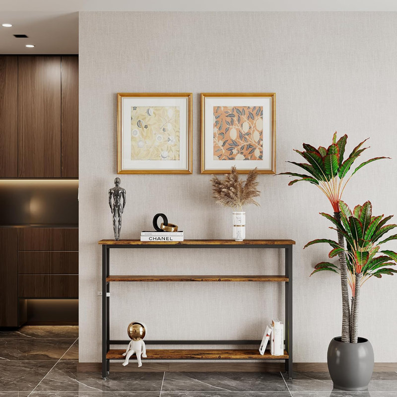 Slim Console Table for Hallway, 100cm Thin End Table Metal Frame, Compact Display Sofa Table for Small Spaces, Entryway, Living Room, Sturdy