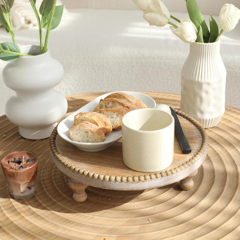 Rustic Round Wood Tray Riser Farmhouse Pedestal