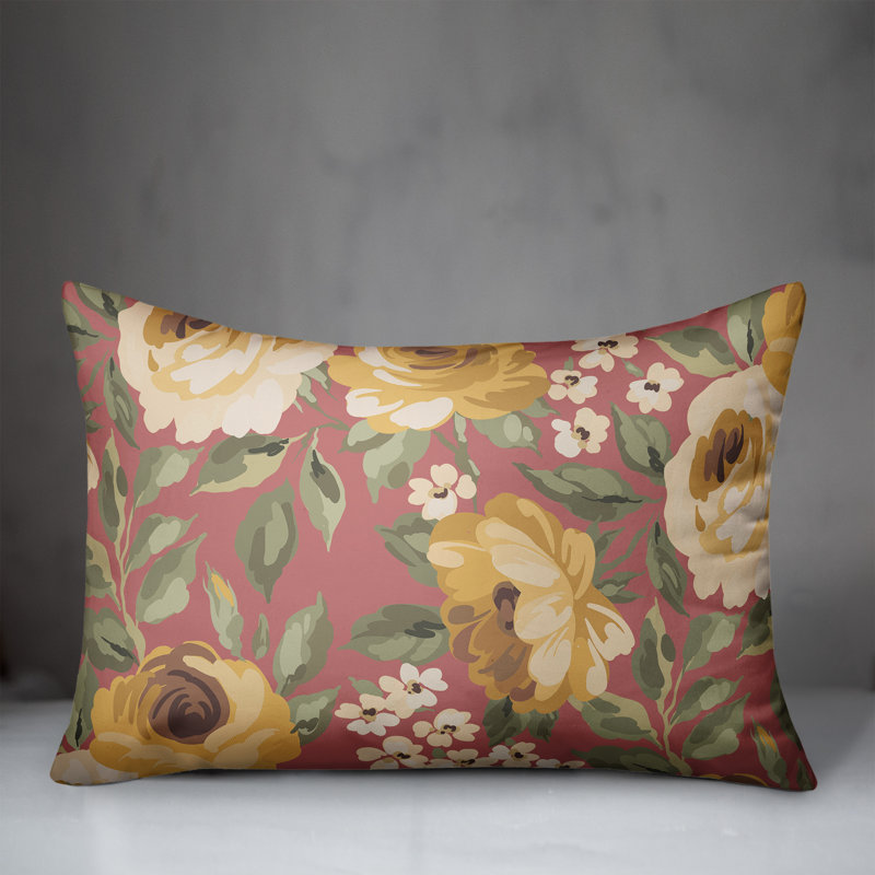 Floral Outdoor Throw Pillow, Pink