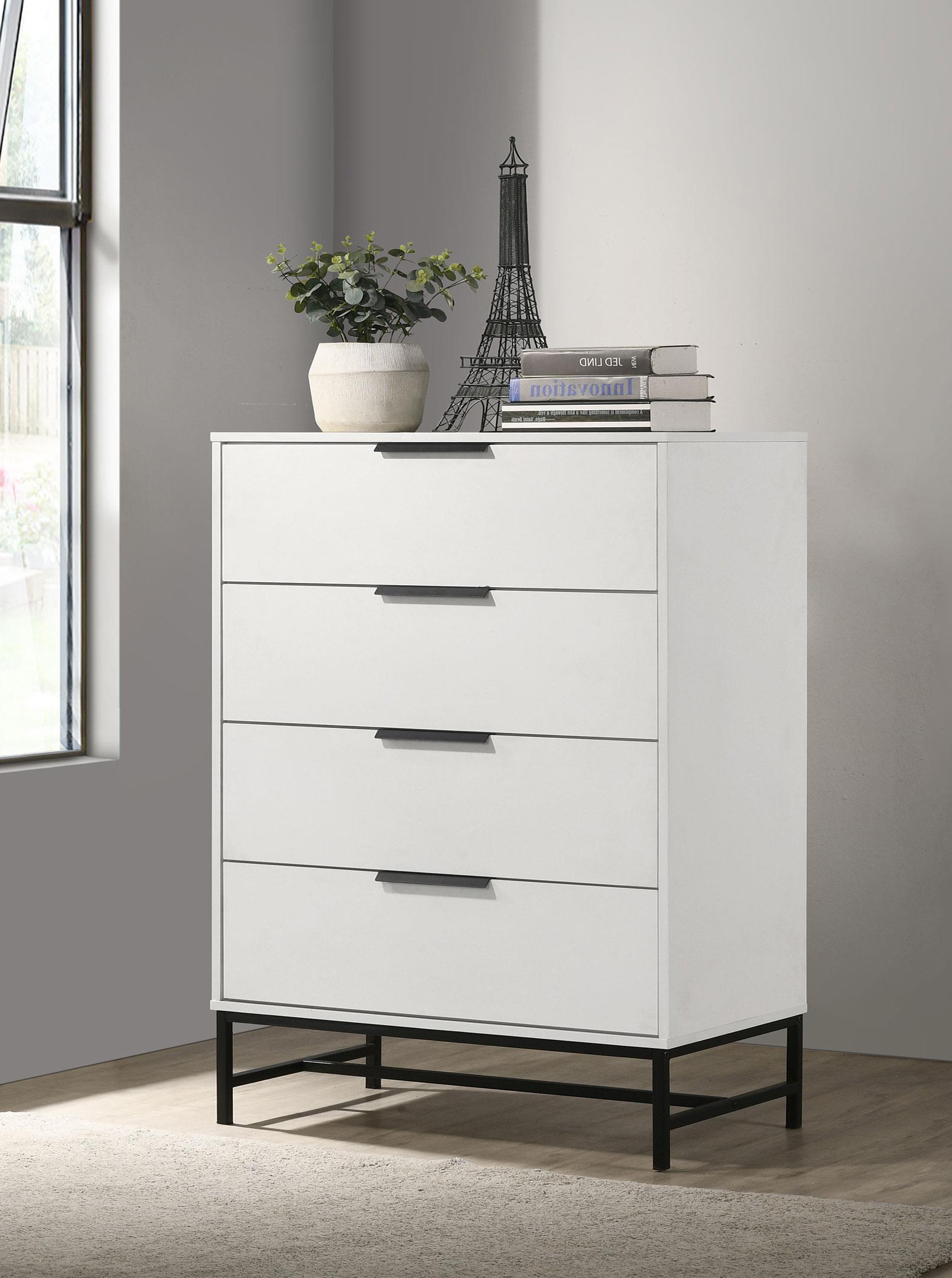 Contemporary Style White 4-Drawer Bedroom Bureau Storage Chest