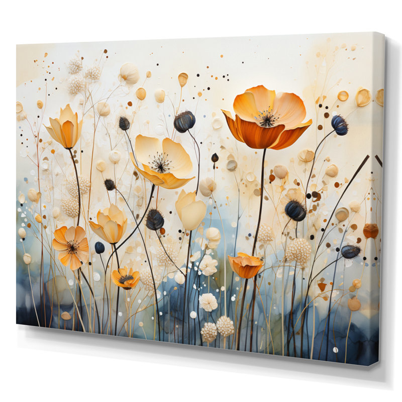 Orange Blue Muted Botanicals I Framed On Canvas Print, 16" H x 32" W x 1" D, Wrapped Canvas