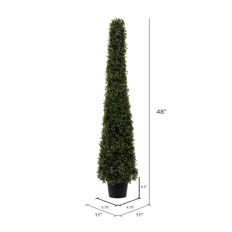 Cône de buis artificiel en pot UV, H 48 po x l 20 po x P 20 po