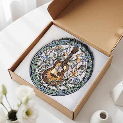 Panneau de vitrail guitare en verre coloré 7,8 heures