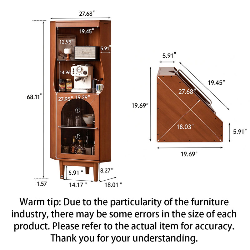 Vitrine de coin rétro rétro avec porte en verre arquée