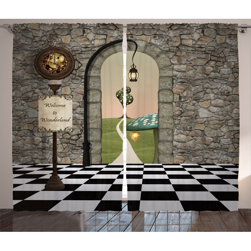 Alice in Wonderland Semi-Sheer Rod Pocket Curtain Panels, 54" x 63"