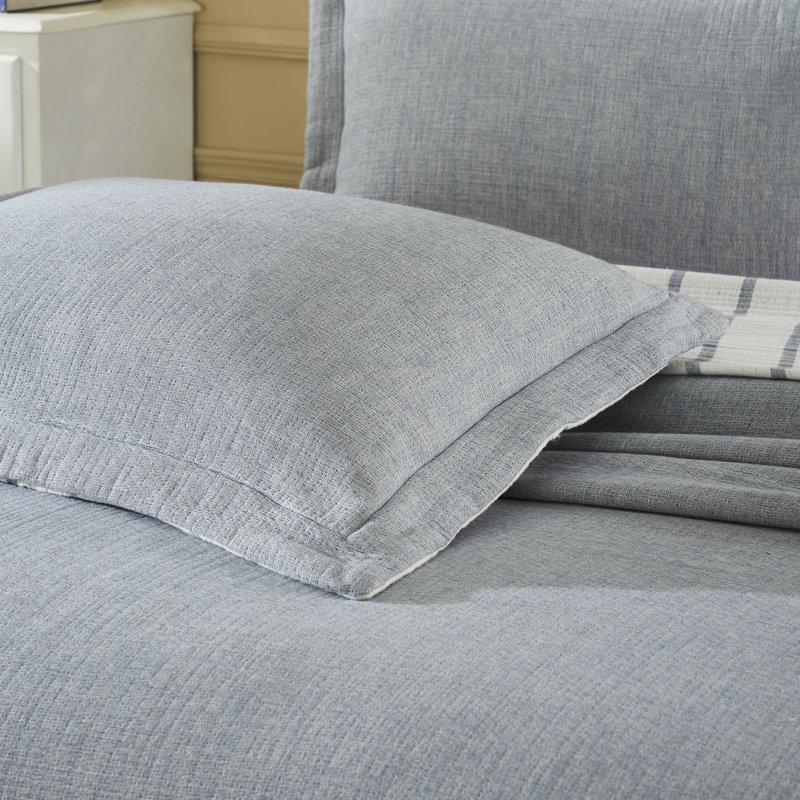 Valencia Cotton Reversible Medium Weight Matelasse Bedspread And Sham Set, Blue Striped