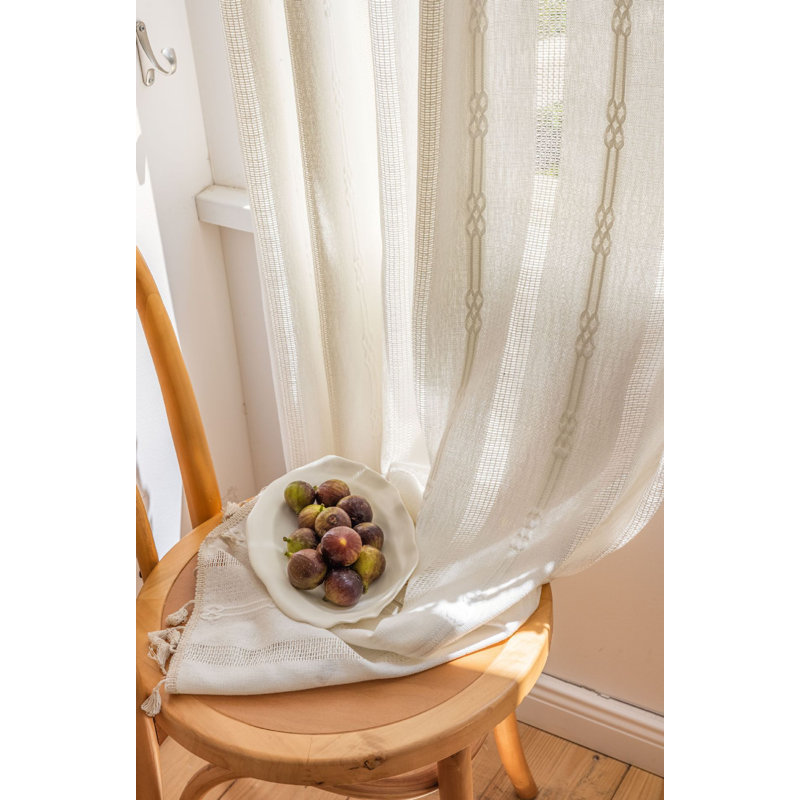Embelia White Plain And Pure Lines Windows Curtains Vintage Tassel Window Curtains, 55" W x 71" L