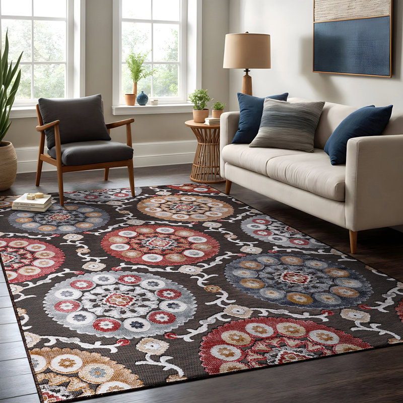 Chartier Brown/Red/Gray Indoor/Outdoor Rug, Rectangle 9' x 12'