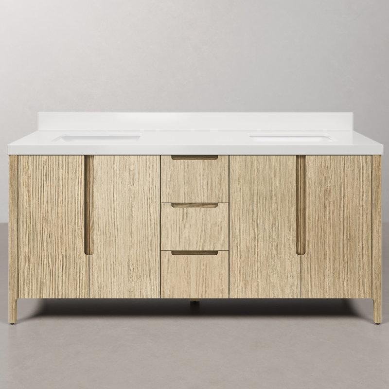 Sequoia 72 In. Double Sink Whitebrook Quartz Countertop Bath Vanity in Mango Wood, Brown