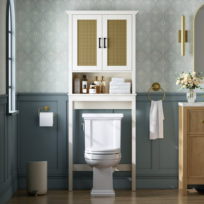 Germell Manufactured Wood Freestanding Glass Door Over the Toilet Storage
