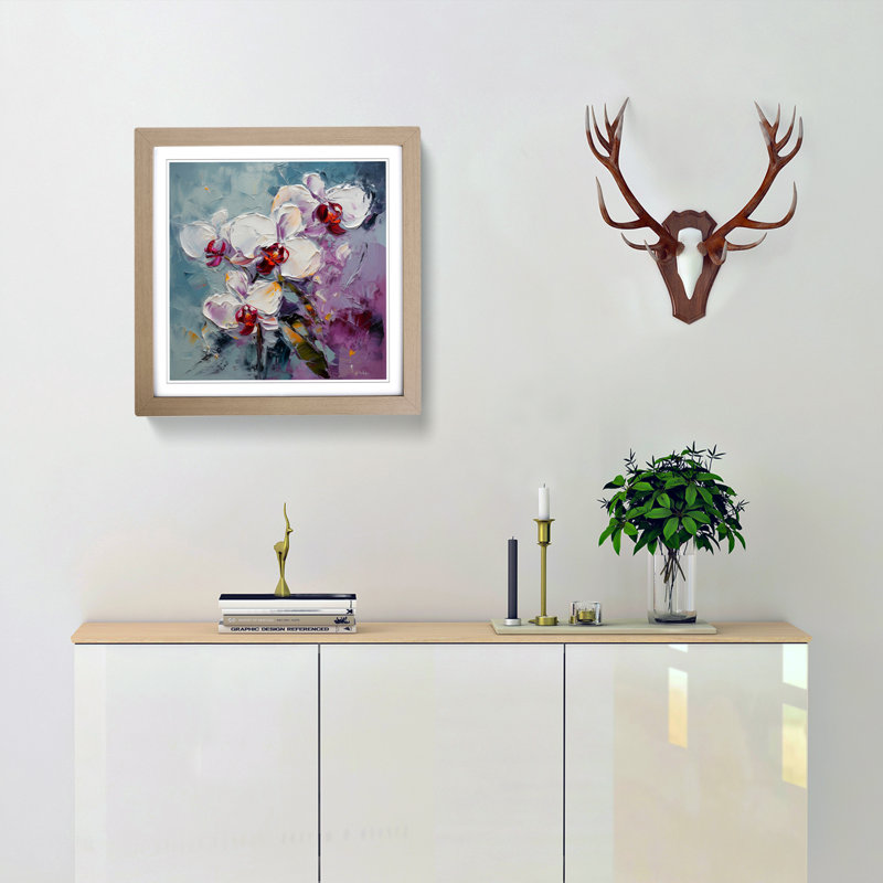 Orchid Flower Palette Knife No.4 - Single Picture Frame Print on Wood, Oak