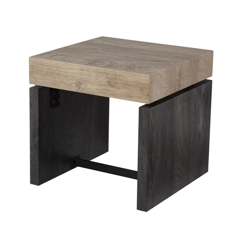  Transitional 20" Natural Wood and Iron Square End Table