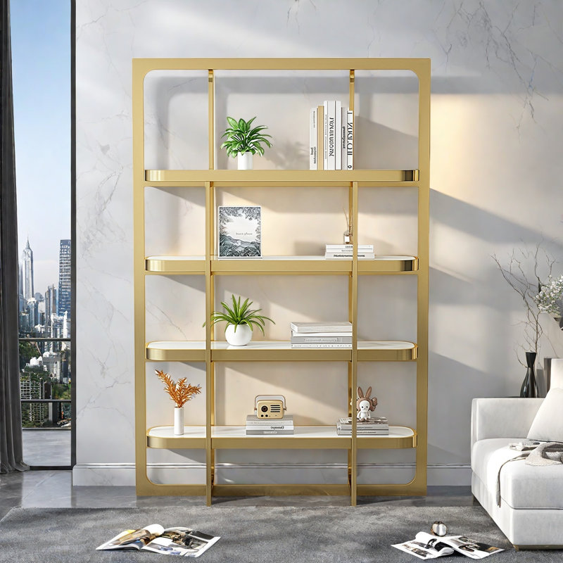 A light luxury and high-end bookcase, (4 Shelves) 78.7"H x 53.1"W x13.7"D