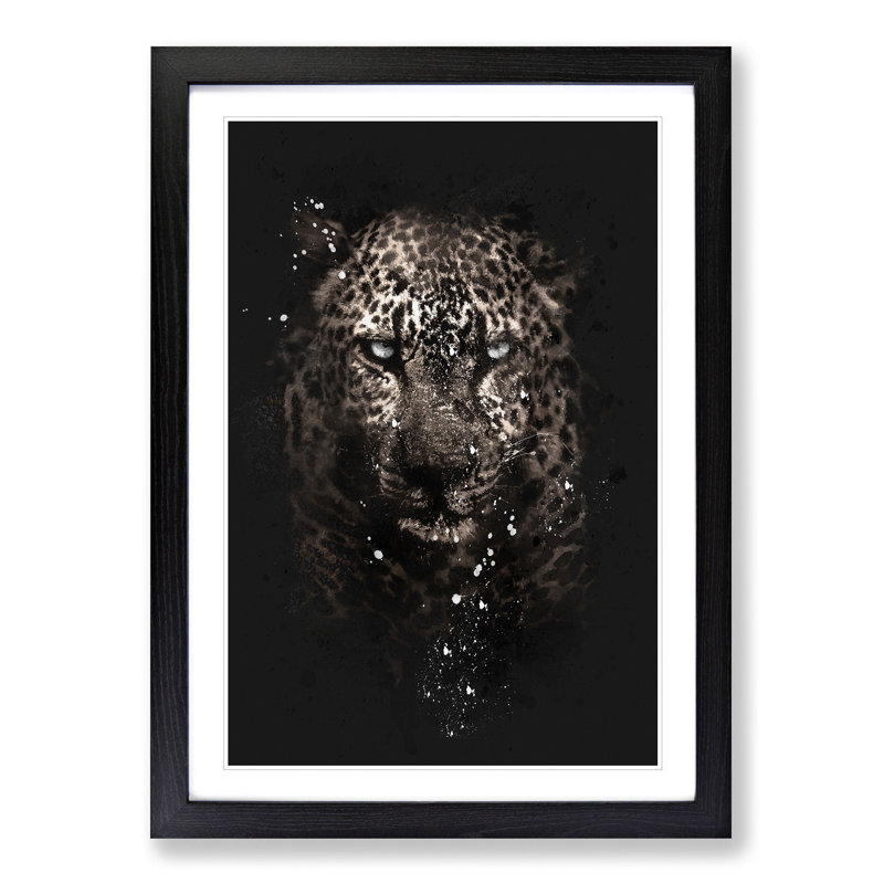 Leopard In The Dark Paint Splash - Picture Frame Graphic Art, Black Framed, 87cm H x 62cm W x 2cm D