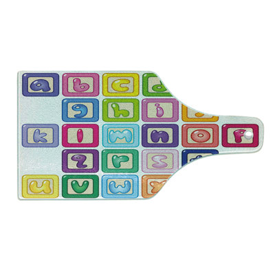 Ambesonne Science Tempered Glass Cutting Board Lower Case Blocks Multicolor