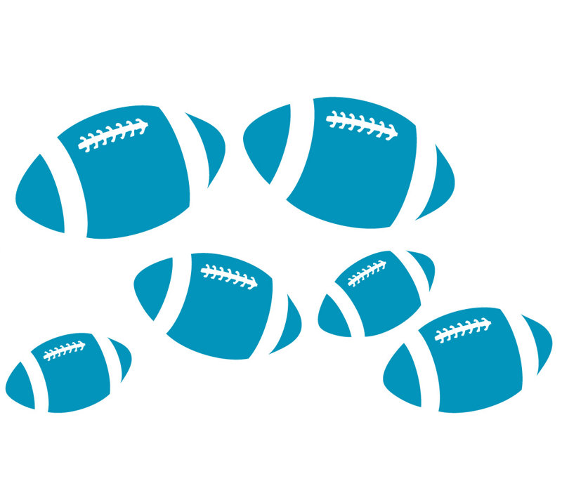 Décalcomanie murale footballs, H 28 po x l 48 po x P 0,01 po, Bleu sarcelle