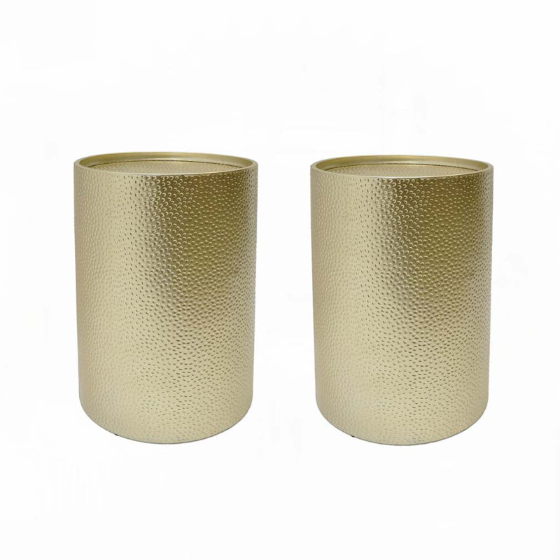 Cylindrical Metal Side Table Does Not Require Assembly, Gold
