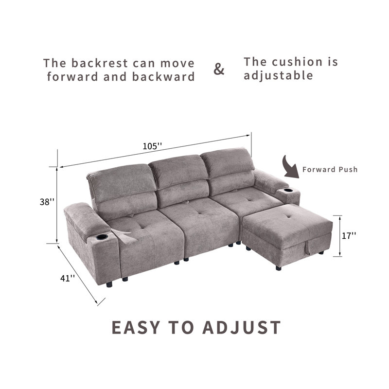 Canapé modulaire en L Upholstered Furniture, Polyester brun