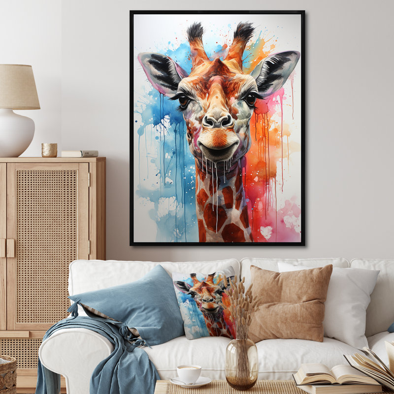 Popart, girafe, art mural, Cadre photo noir, H 44 po x l 34 po x P 1,5 po