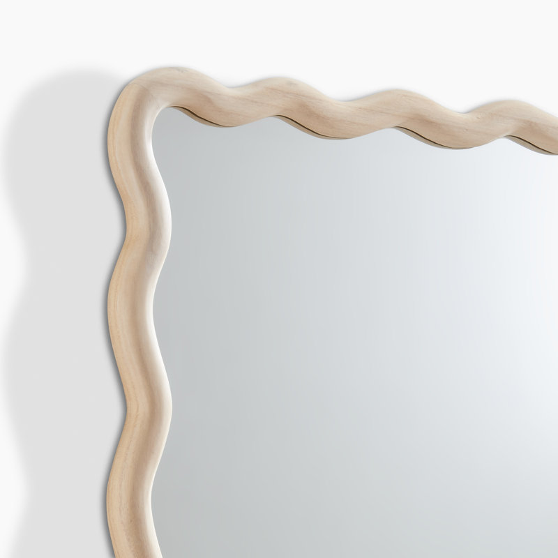 Damma Solid Wood Wavy Circular Hallway Wall Mirror - Modern Elegant Design, 150cm H x 50cm W