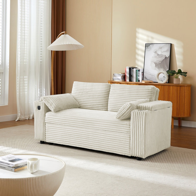 Canapé-lit en tissu Corduroy, Beige
